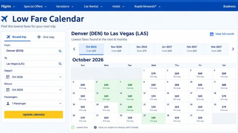 Southwest Airlines Low Fare Calendar